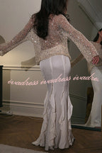 Fashion Sequined Hollow Long Sleeve Loose Knit Top