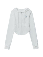 Solid Color Frayed Design Drawstring Long Sleeve Tee