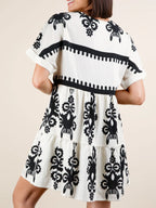 Printed V-Neck Short Sleeve Mini Dress