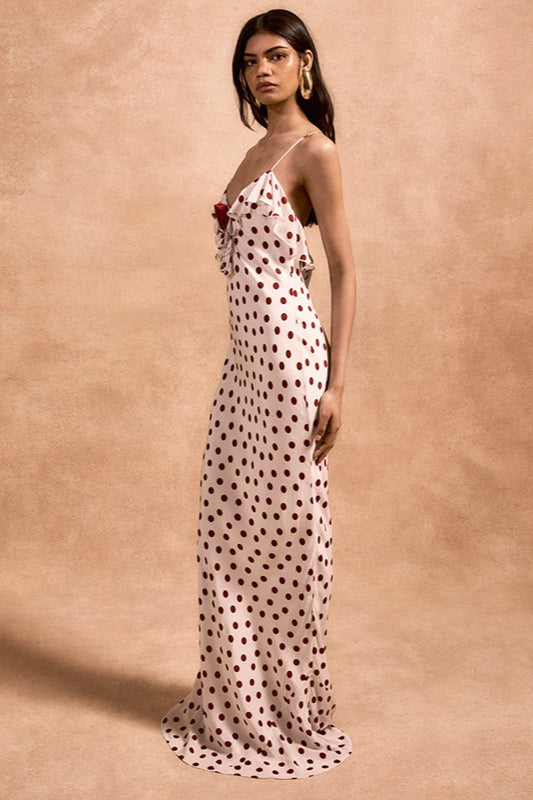 White Colorblock Lace Trim Cami Maxi Dress