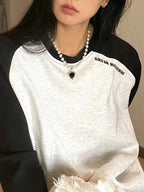 Contrast Color Raglan Print Embellished Sweatshirt
