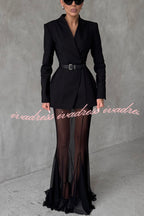 Shes Timeless Mesh High Rise Elastic Waist Fishtail Maxi Skirt