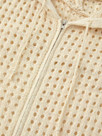 Knit All Over Cutout Hooded Cardigan