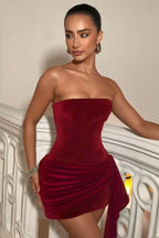 Red Strapless Velvet Bodycon Mini Dress