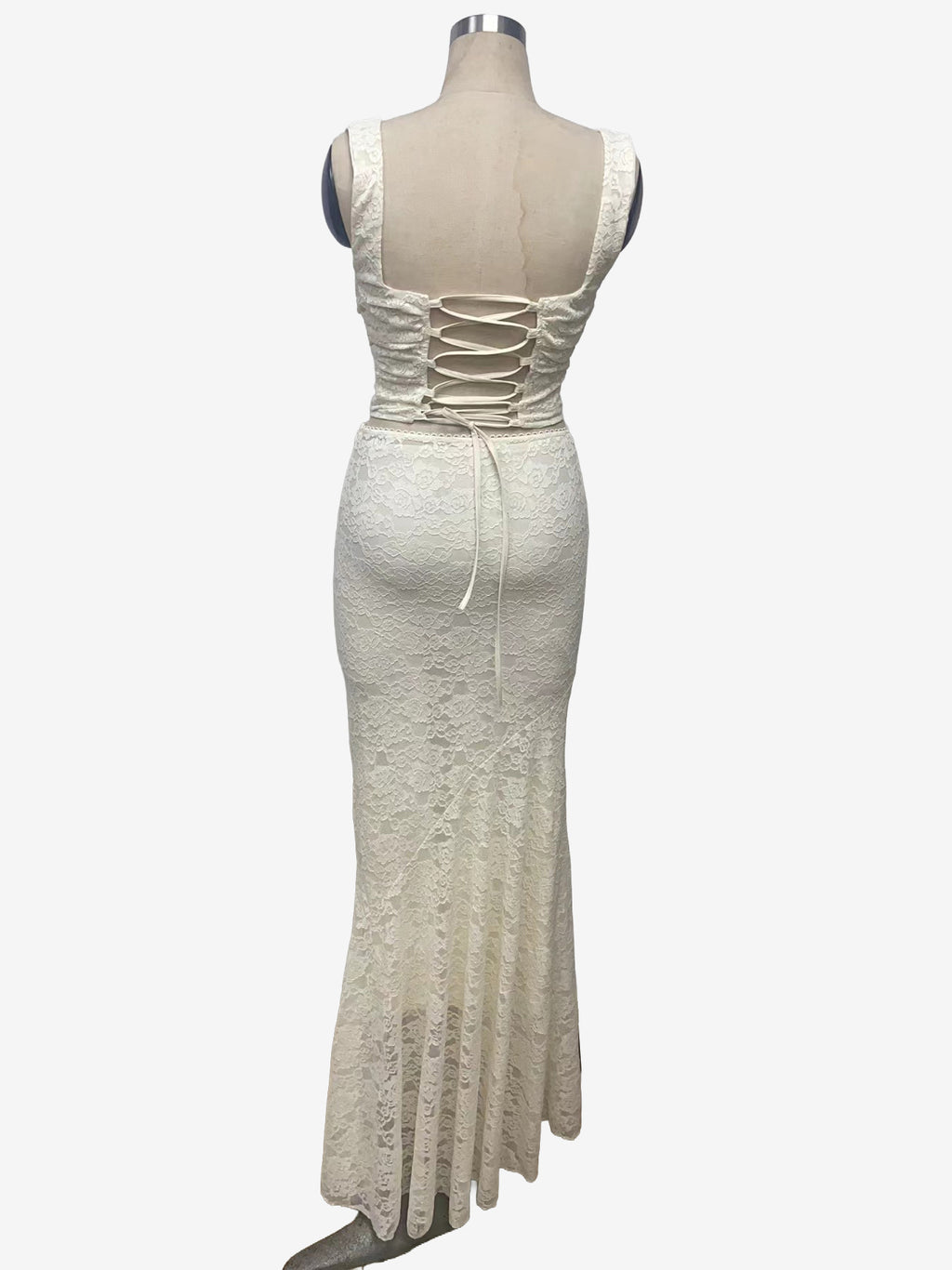 Lace Two Piece Set Square Neck Crop Top And Mermaid Maxi Skirt For Women 2026