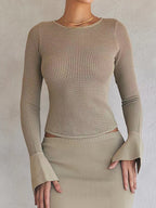 Solid Flare Sleeve Slim Sweater