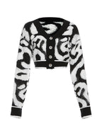 Contrast Color Flocking Print V Neck Short Cardigan