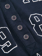 Number Letter Print Breasted Slim Long Sleeve Tee