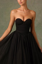 Sheer Bustier Strapless Cocktail Dress