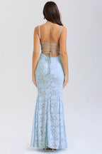 Jacquard Square Neck Spaghetti Strap Mermaid Maxi Gown