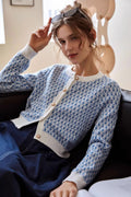 Light Blue Crew Neck Long Sleeve Short Cardigan