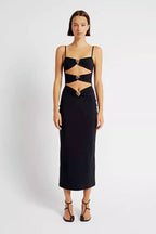 Knit Ring Link Horizontal Cut Out Bodycon Midi Dress