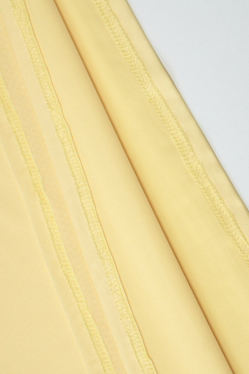 Yellow Spaghetti Strap Sweetheart Neck Scallop Trim Ruched Mermaid Maxi Dress