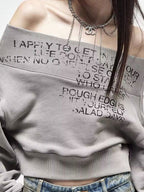 Letter Print Off Shoulder Sweatshirt