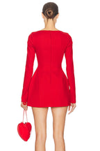 Boat Neck Long Sleeve Bow Hip Detail Structured A-Line Mini Dress