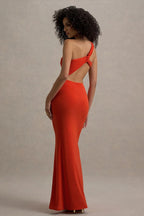 One Shoulder Ruched Side Cut Out Knot Detail Mermaid Maxi Dress