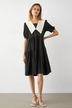 Oversized Pointed Collar Tiered Ruffle Puff Sleeve Mini Dress