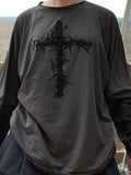 Thorn Print Fake Two Piece Oversized Long Sleeve Tee