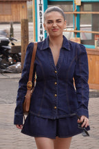 Denim Collared Single Breasted Short Skirt Set Mini Dress