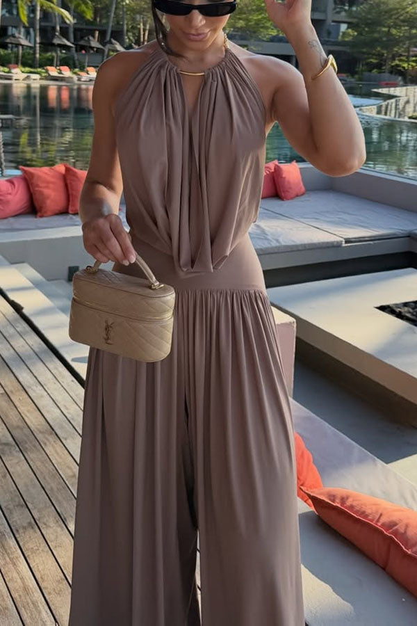 Lightweight Chic Draped High Rise Elastic Waist Wide-leg Pants