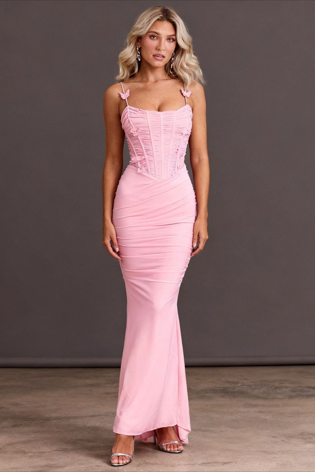 Ruched Corset Sweetheart Spaghetti Strap Bow Detail Mermaid Gown