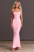 Ruched Corset Sweetheart Spaghetti Strap Bow Detail Mermaid Gown