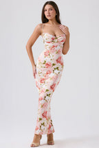 Floral Print Sweetheart Bustier Spaghetti Strap Mermaid Maxi Dress
