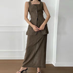 Casual Cotton Vest Skirt Suit