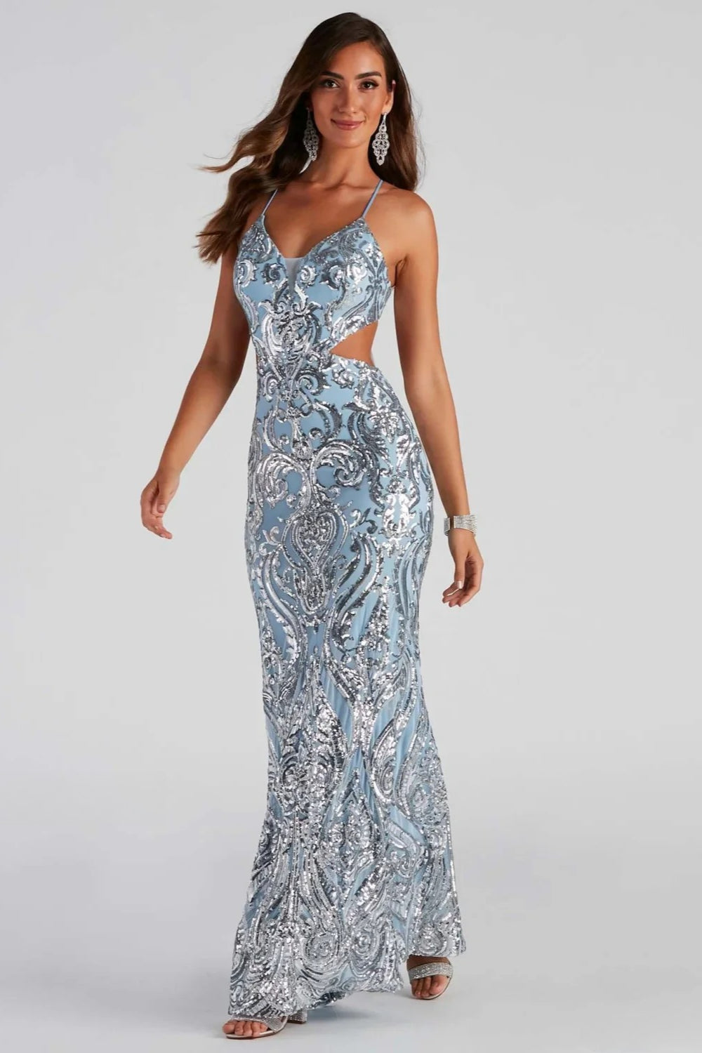 Elegant Deep V Neck Beaded Formal Dress
