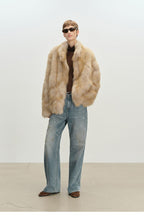 Mid-Length Faux Fox Fur Stand Collar Warm Coat