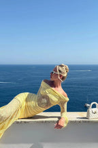 Lace Off Shoulder Long Sleeve Ruched Panel Cut Out Mermaid Maxi Dress