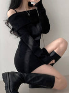 Sexy Off-Shoulder Ribbed Waist Mini Dresses