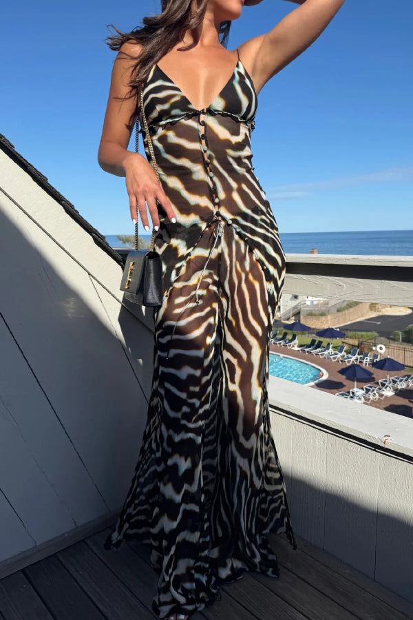 Zebra Print Drawstring Waist Casual Flared Pants