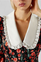 Collar Waist Cinched Stylish Floral Dress