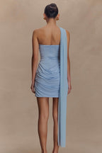 Strapless Ruched Mesh Panel Bodycon Mini Dress