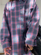 Vintage Plaid Print Long Sleeve Blouse