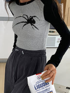 Spider Print Raglan Slim Long Sleeve Knit