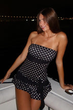 Polka Dot Strapless Ruffle Hem Tube Bodycon Mini Dress