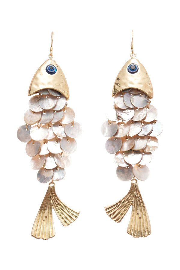 Fish-shaped Shell Tassel Ear Hooks