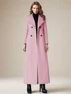 Woolen Coat For Women Turndown Collar Double-breasted Full Length Retro Wrap Coat Winter Outerwear 2026