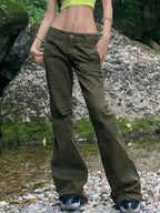 Vintage Green Low Waist Flare Jeans