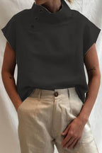 Asymmetric Buttoned Solid Stand Collar Casual Blouse