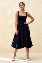 Square Neck Sleeveless Fit and Flare Midi Dress