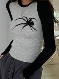 Spider Print Raglan Slim Long Sleeve Knit