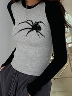 Spider Print Raglan Slim Long Sleeve Knit
