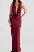 Sexy Sleeveless Halter Cowl Neck Satin Bodycon Dress