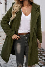 Mid-Length Fuzzy Lapel Coat