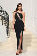 Black Crystal Backless Dress