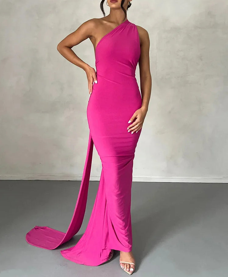 Halter Neck Open Back Draped Sash Ruched Ring Detail Maxi Dress