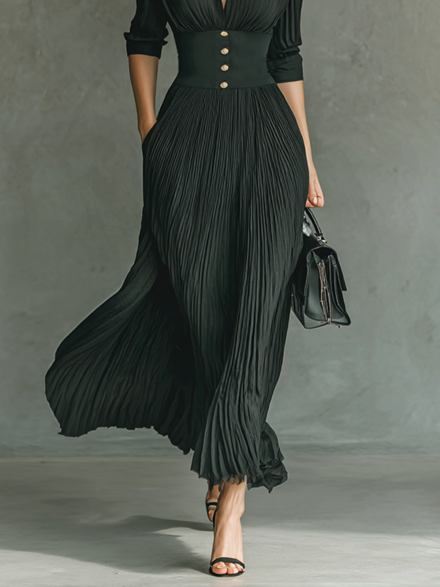 | Solid Long Sleeve Maxi Dress